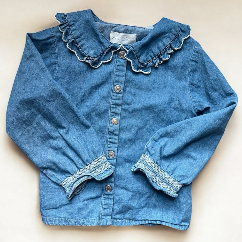 Zara denim shirt with frilly collar